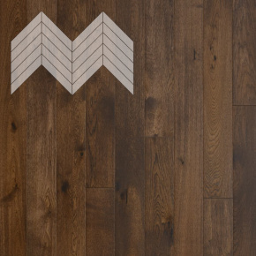 Паркет Елка Французская Lab Arte Chevron Дуб Натур Коньяк лак 600/510х90х14/3/45° в интерьере
